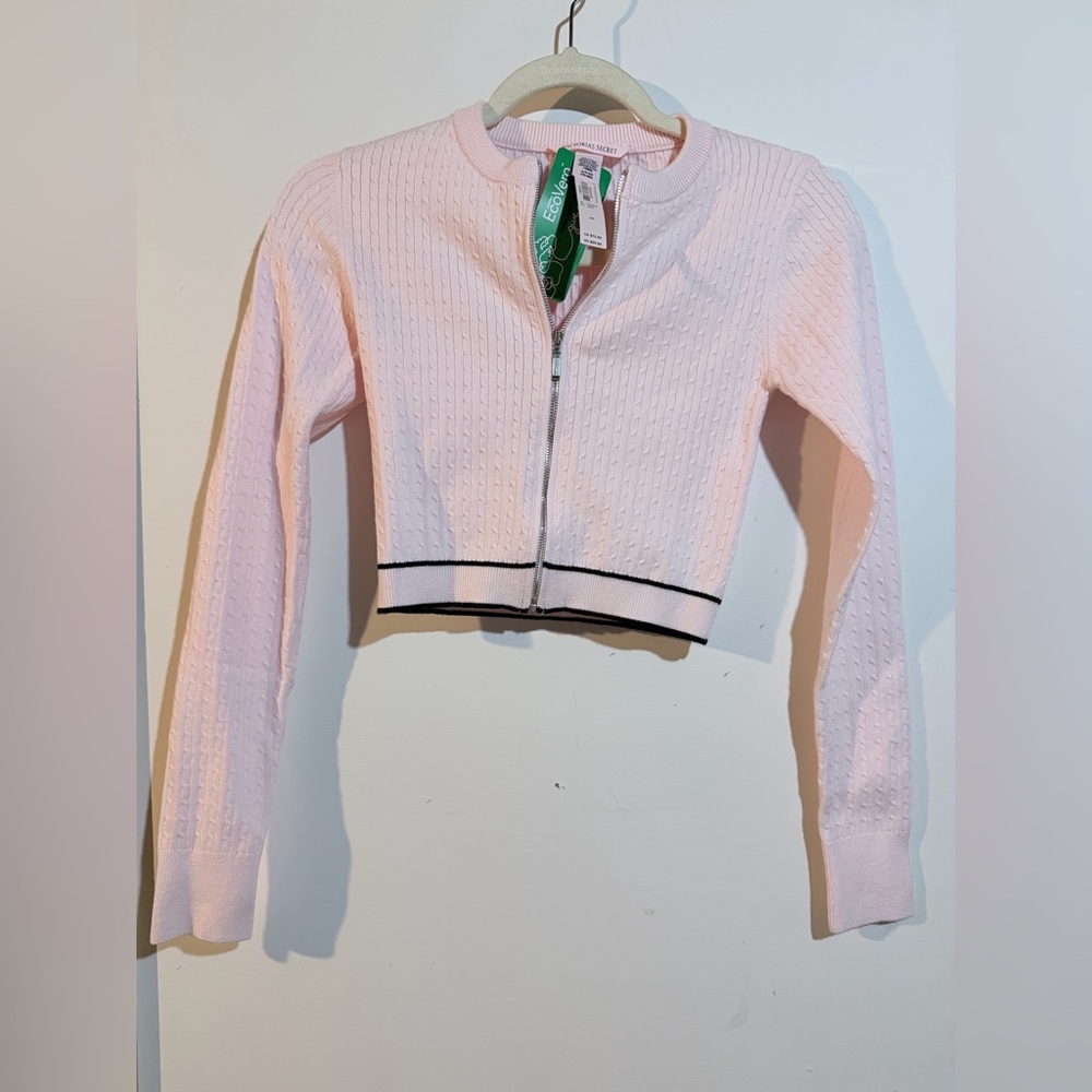 Cropped Pink Zip-Front Knit Jacket - Women's